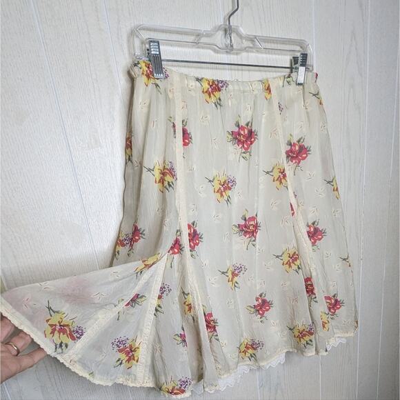 Johnny Was cream and floral short layered boho cottage core skirt size small - Picture 6 of 8